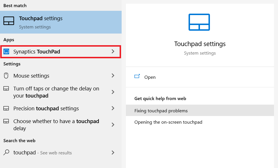 touchpad settings