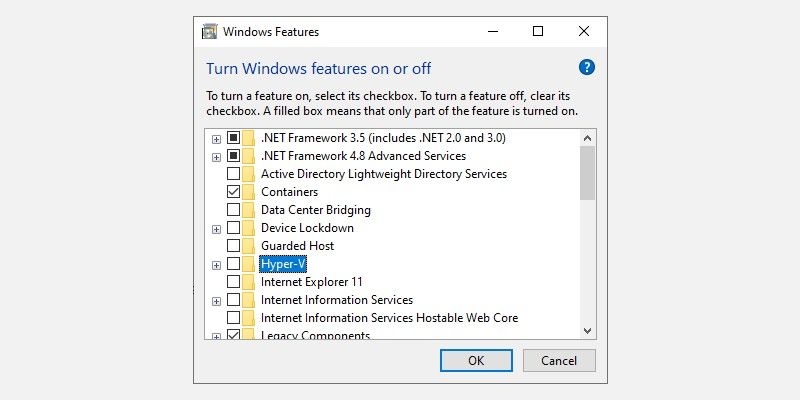 windows option features hyper-v