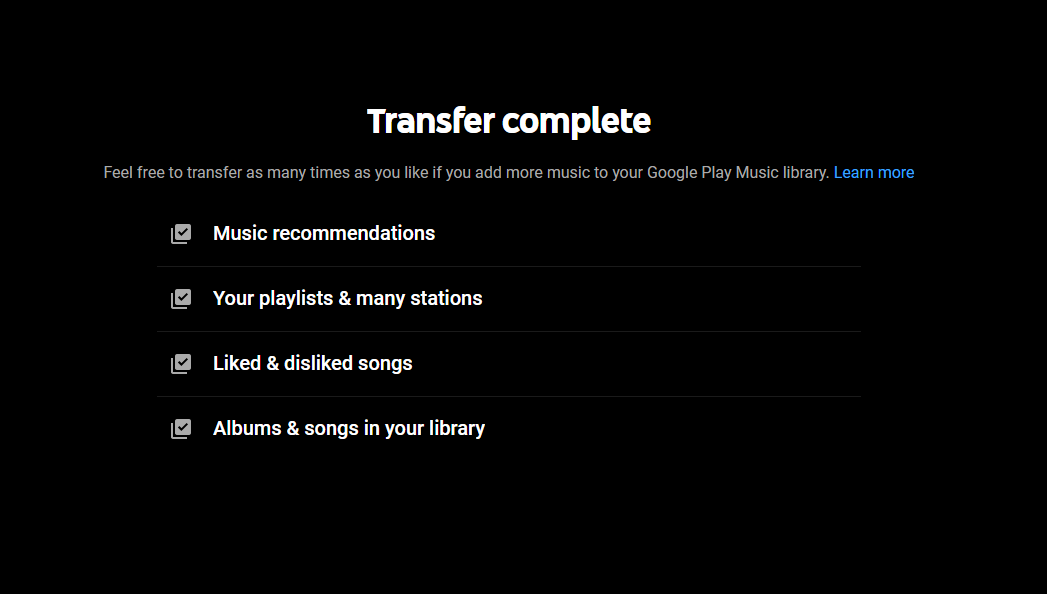 youtube music transfer complete - Come passare da Google Play Music a YouTube Music