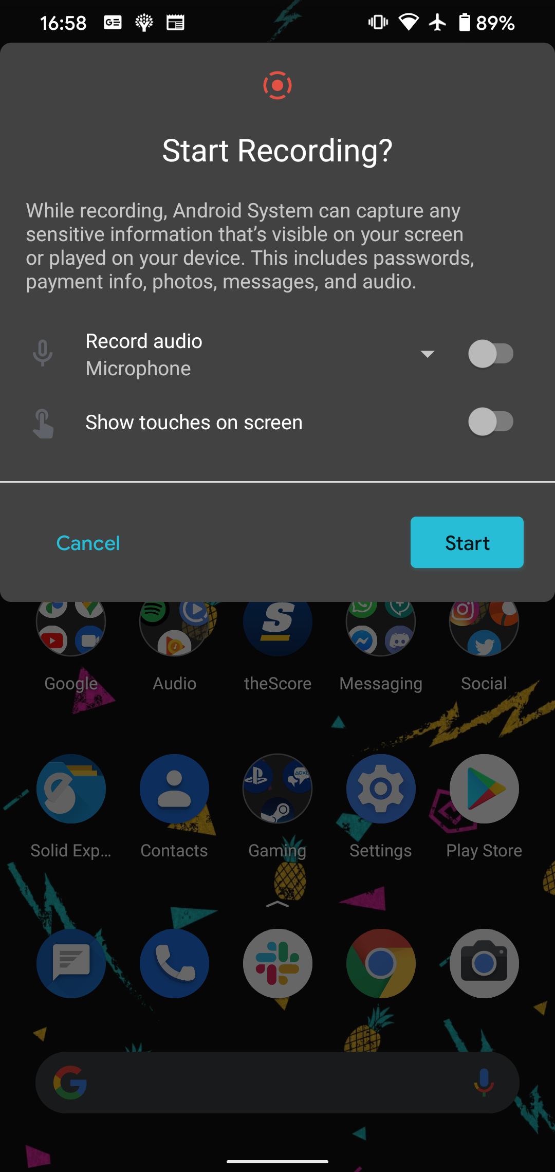 Android Screen Record Sound Touch