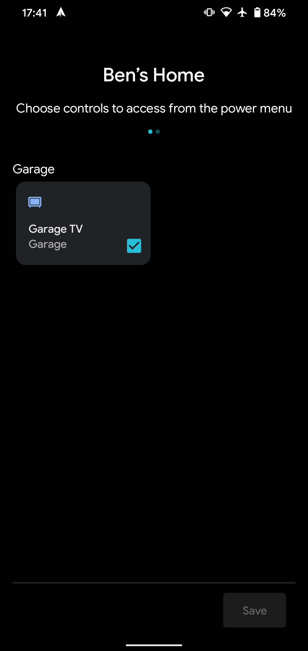 Android Smart Home Menu Options