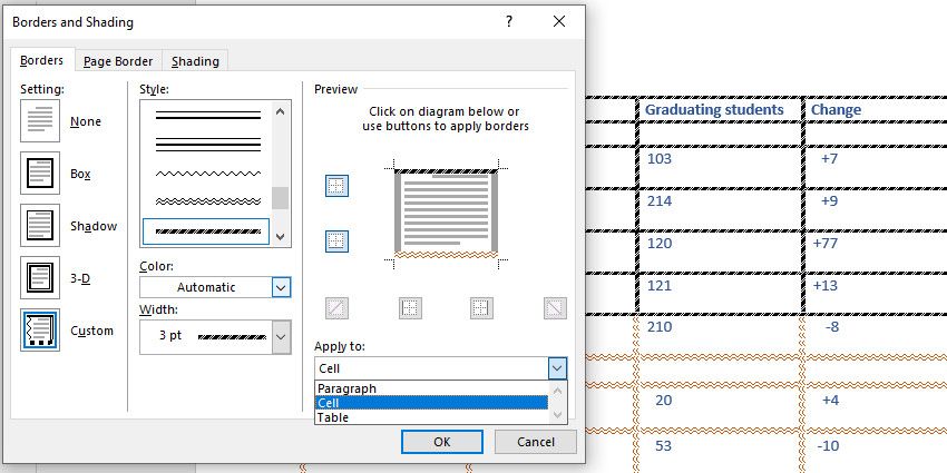 Table cell Border Double Line MS Word