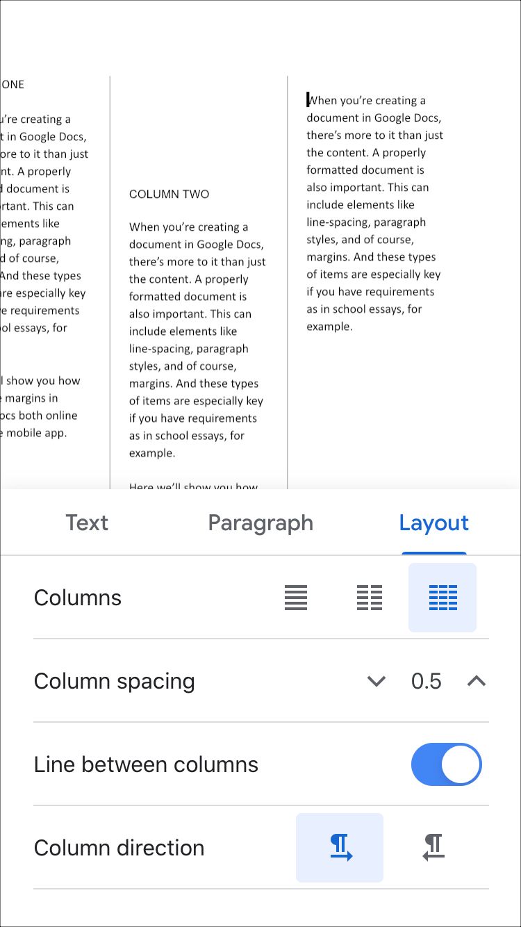 Change Column Spacing Google Docs-iPhone
