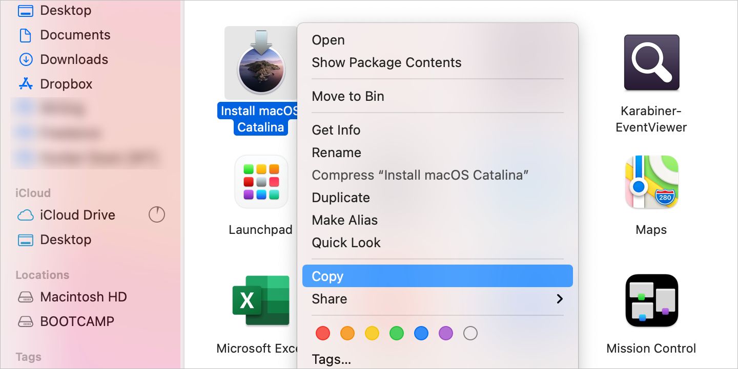 Copy option for macOS installer file