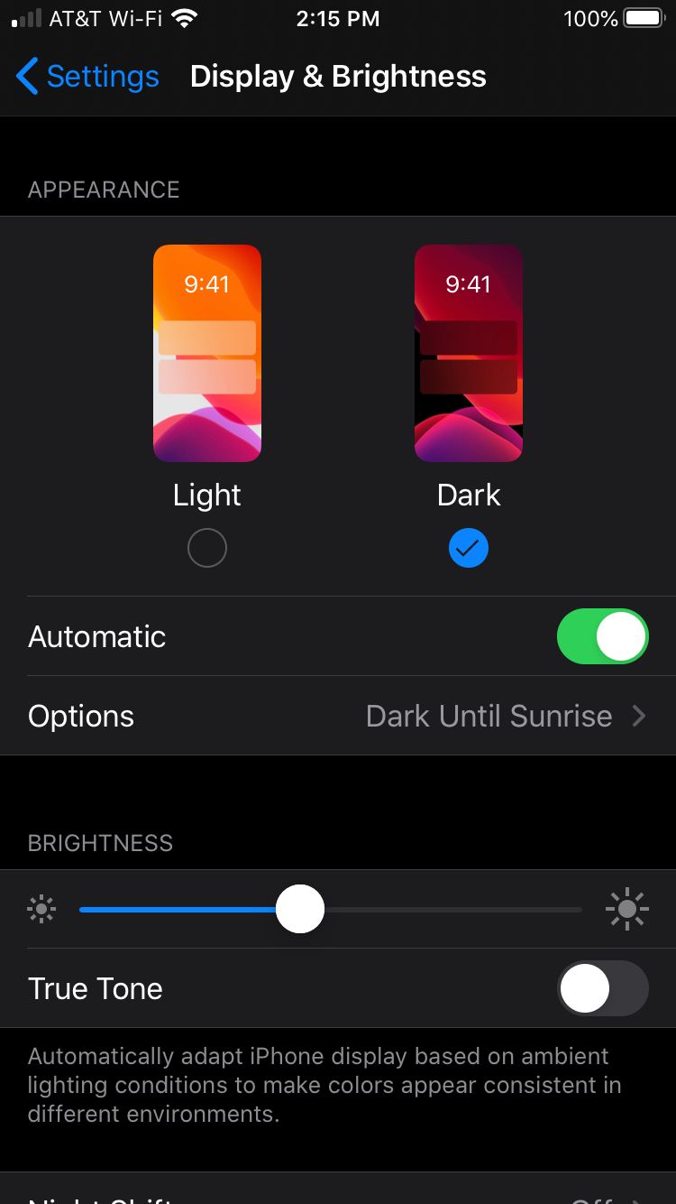 Dark Mode On iPhone With Automatic On
