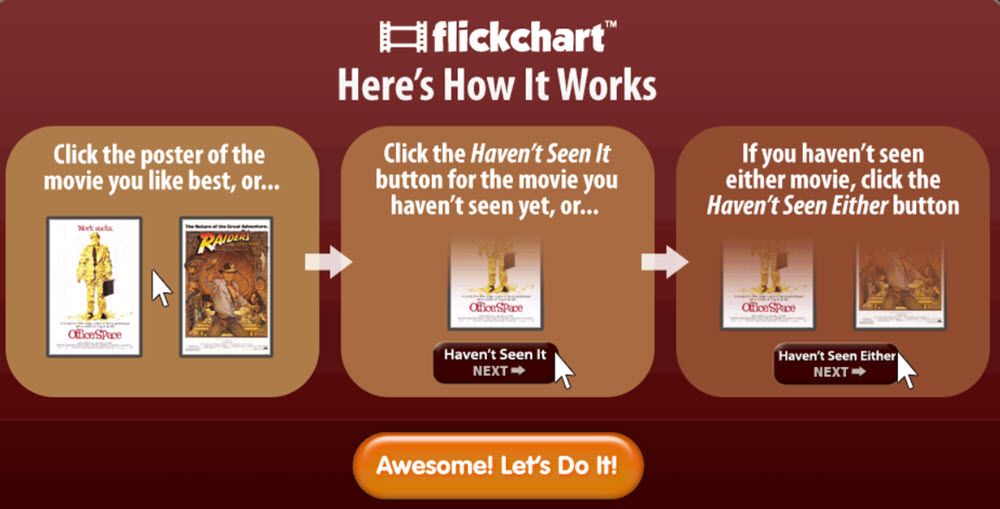 A sceenshot of the Flikchart Matchup System