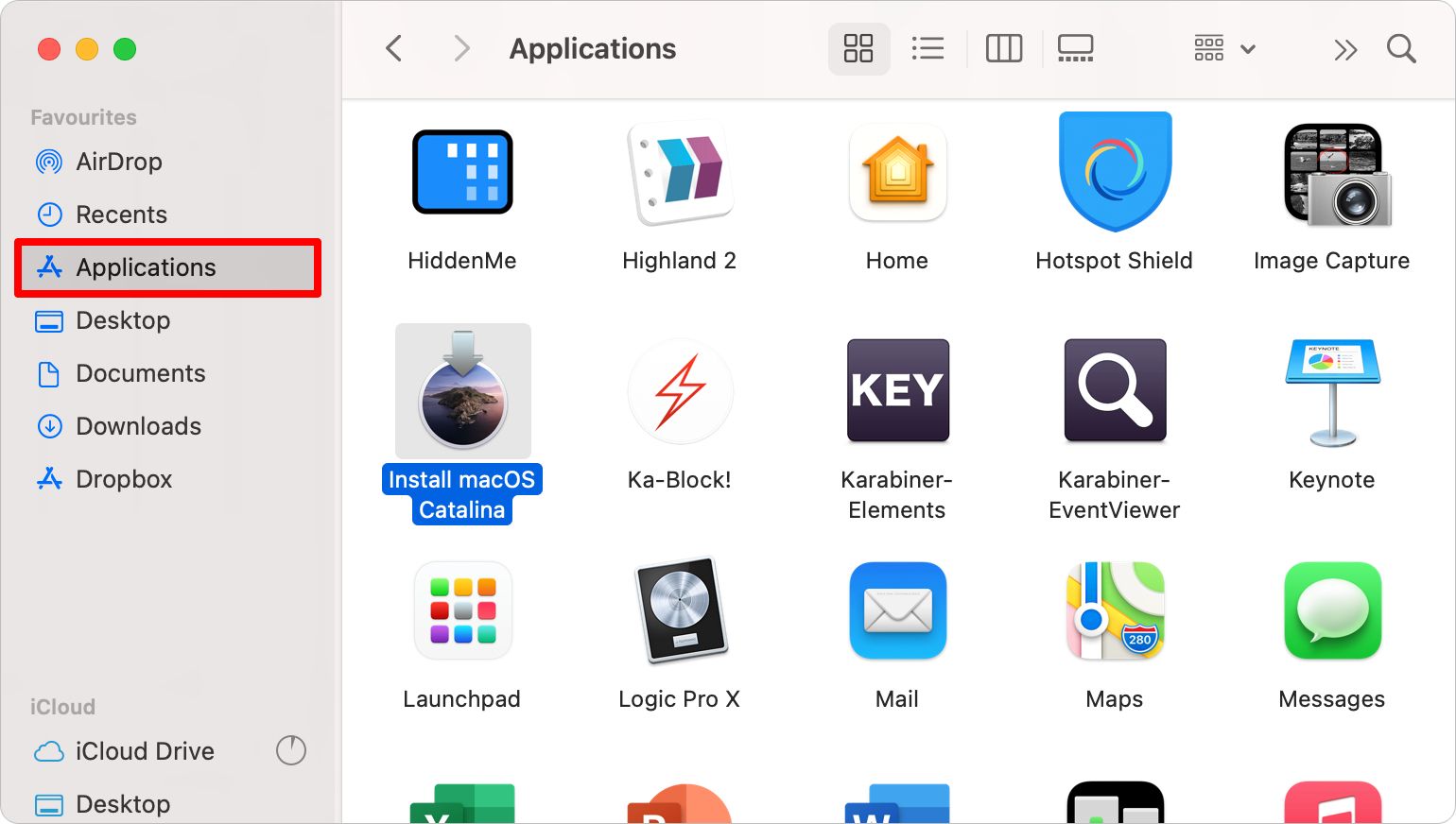Install macOS Catalina in Applications folder