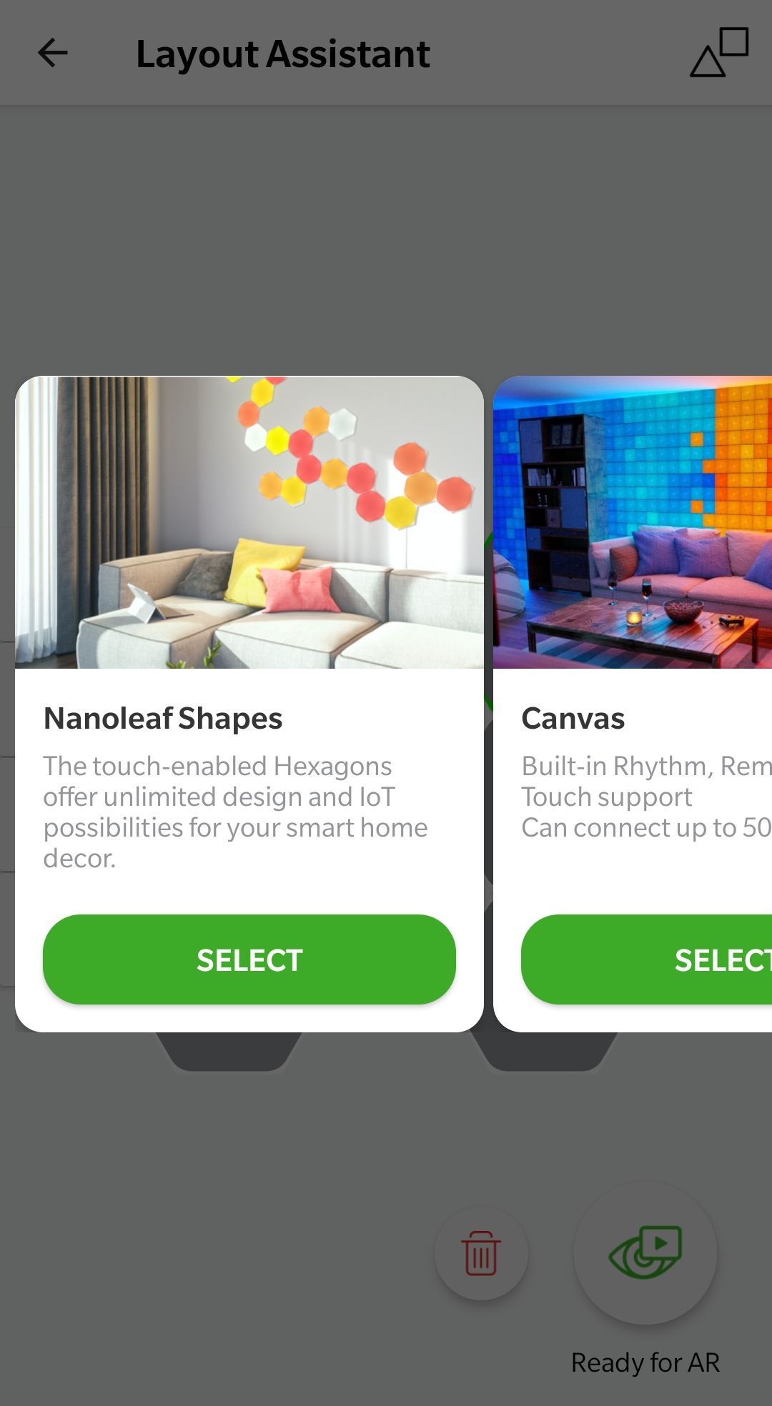 Nanoleaf Smarter Series app product selection