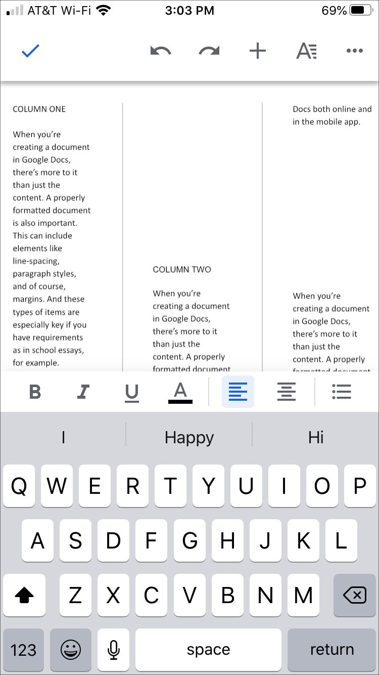 Narrow Column Spacing Google Docs-iPhone