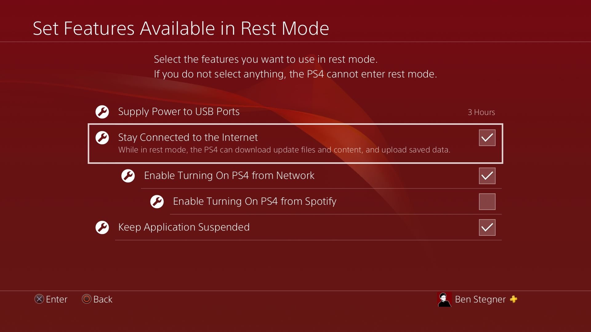 PS4 Rest Mode Options