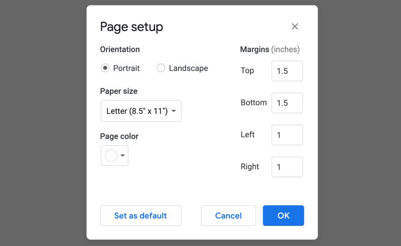 Set Default Margins-Google Docs