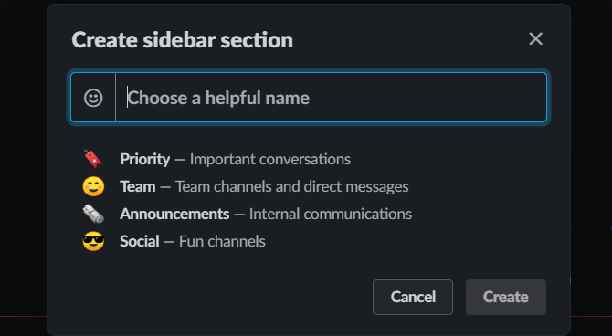 Slack Sidebar Section Suggestions