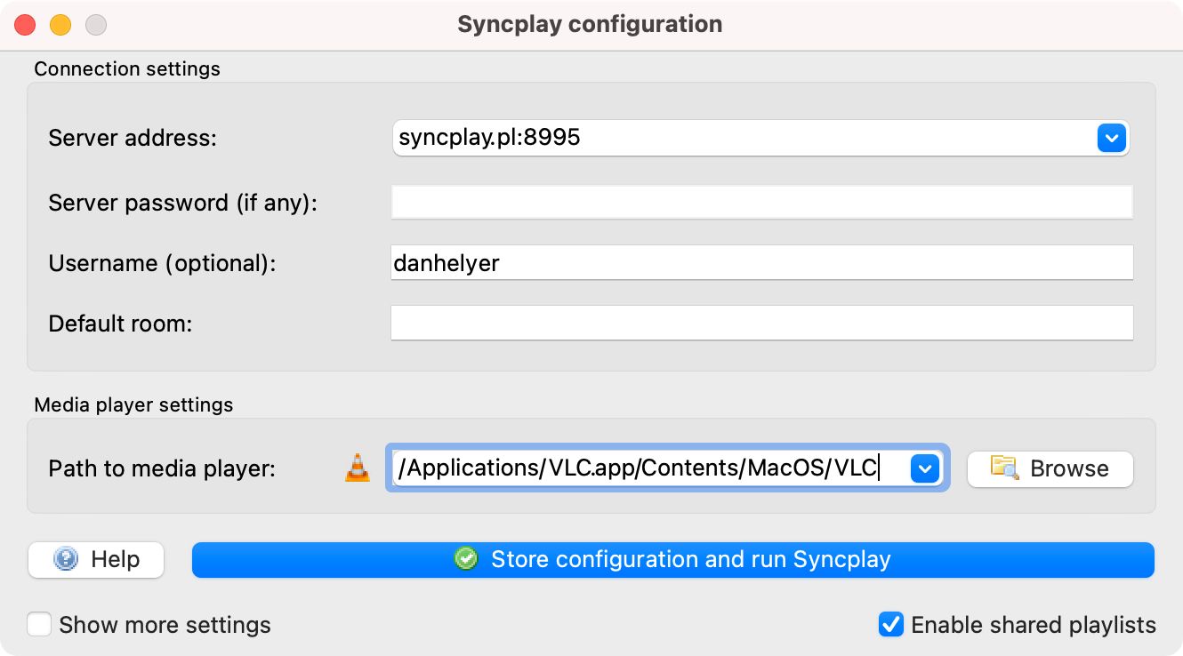 Paramètres du serveur Syncplay