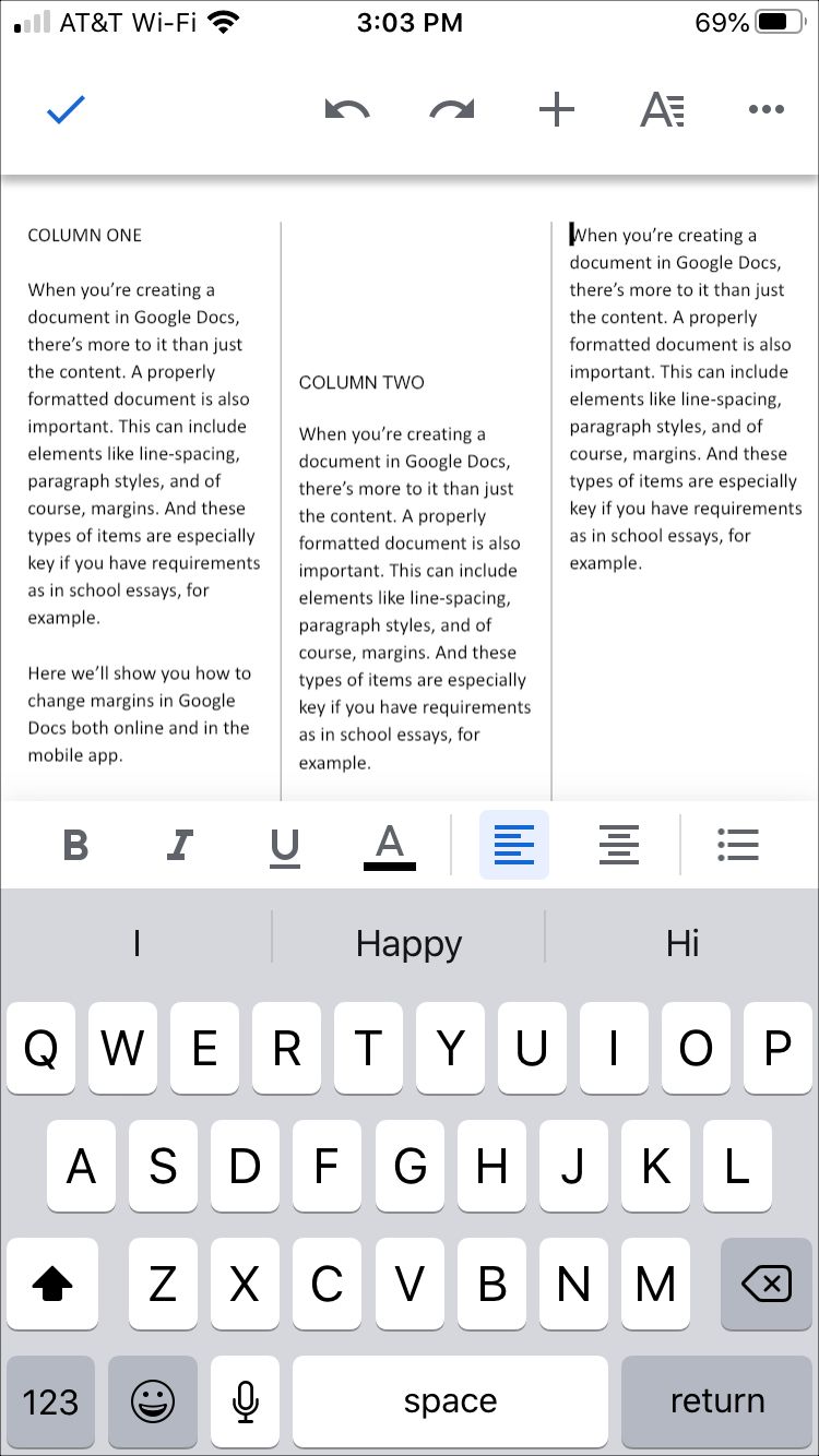 Wide Column Spacing Google Docs-iPhone