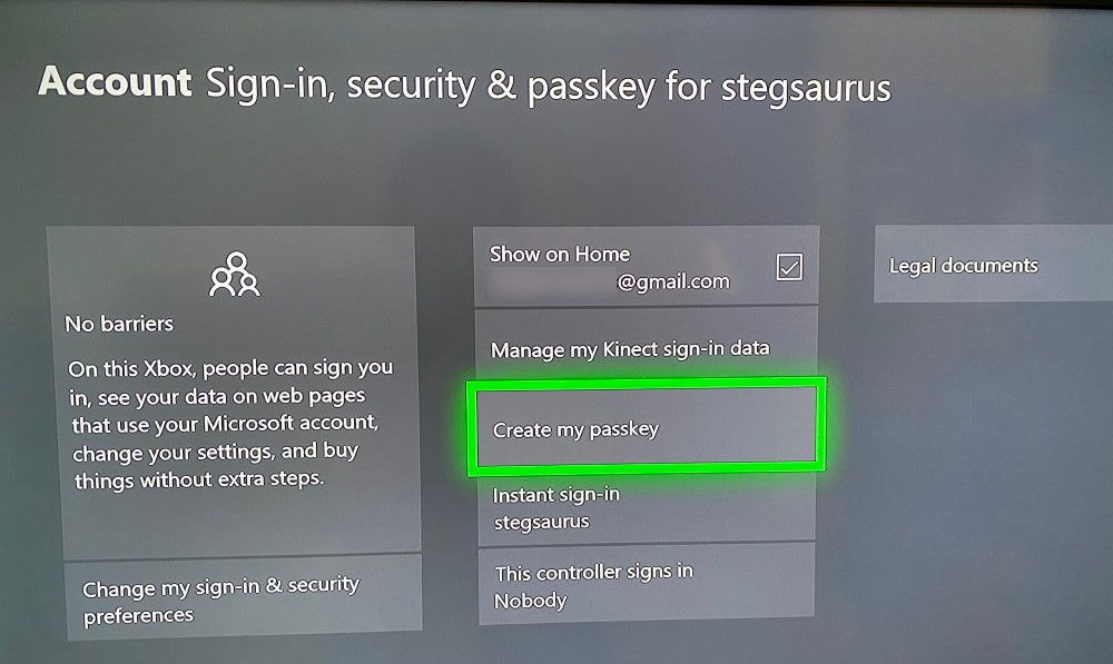 Xbox One Create Passkey