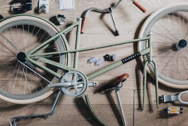 a bicycle in the process of assembly