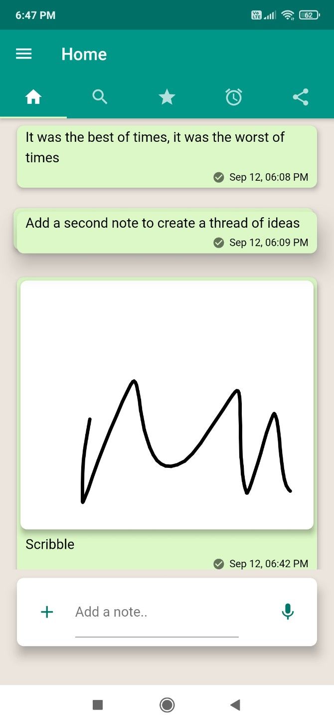 InstaNote's chat-like interface for notes lets you add notes by text, scribbling, images