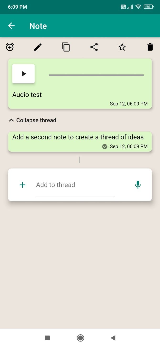InstaNote lets you add audio notes, and create threads on a single note to add extra thoughts