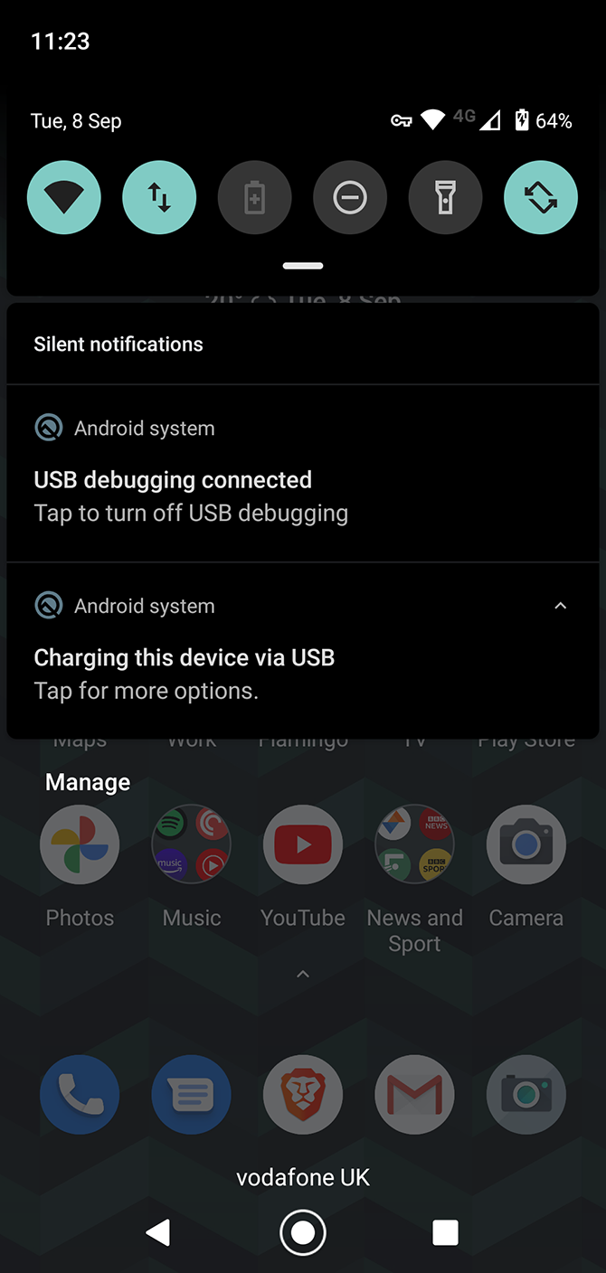 charging via usb notification
