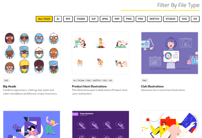FreeIllustrations.xyz aggregates the internet's best free illustration packs, which you can filter by file type