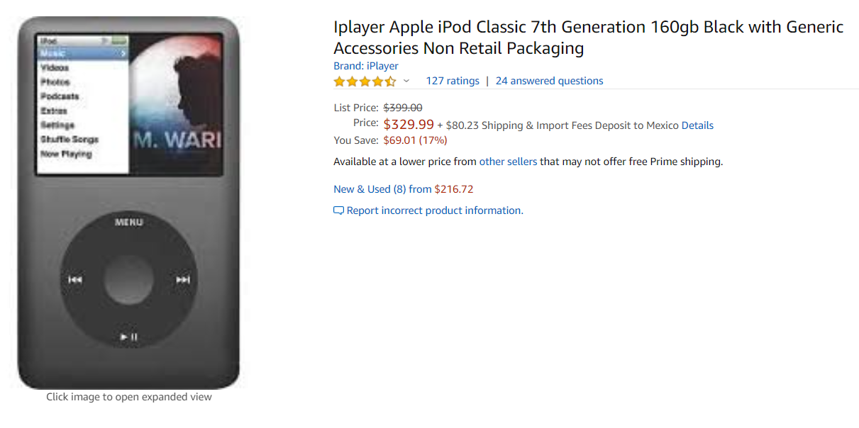 ipod amazon listing