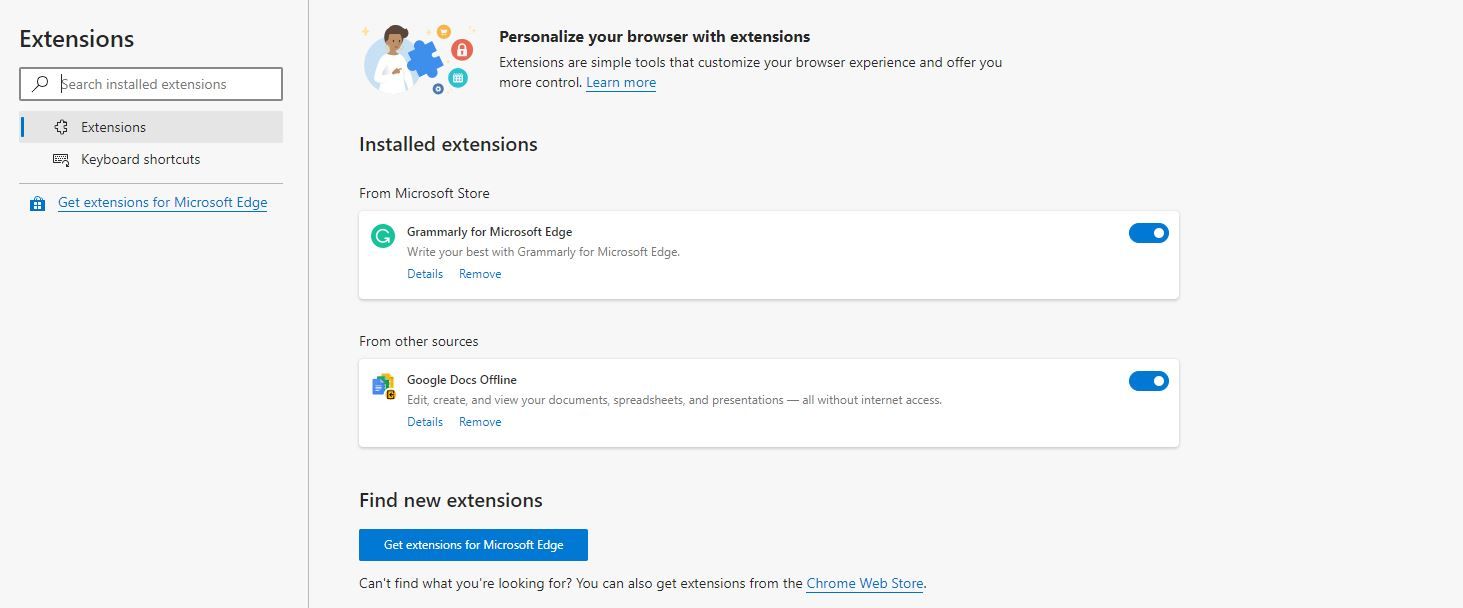 Microsoft Edge Disable Extensions