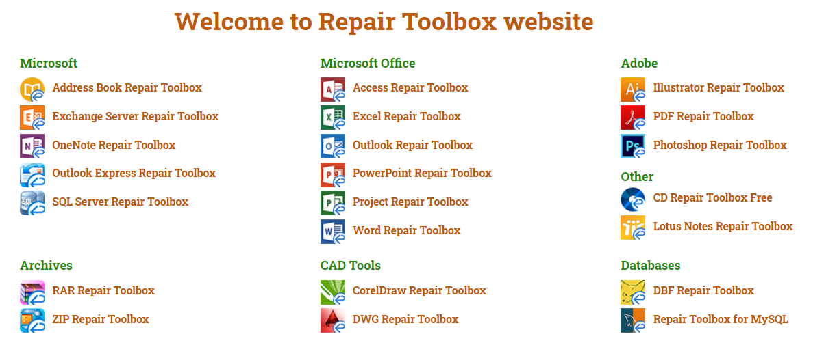 repair toolbox list of apps