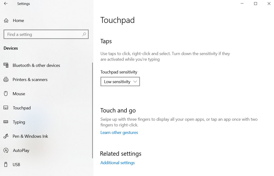 touchpad settings native app