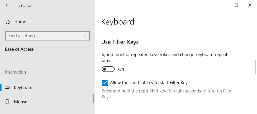 windows 10 filter keys