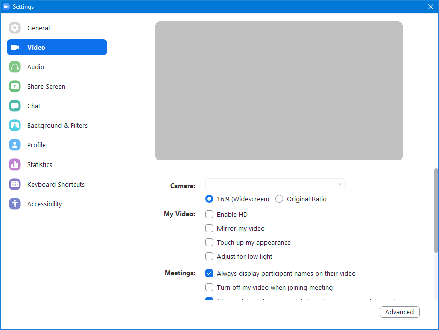 zoom video settings