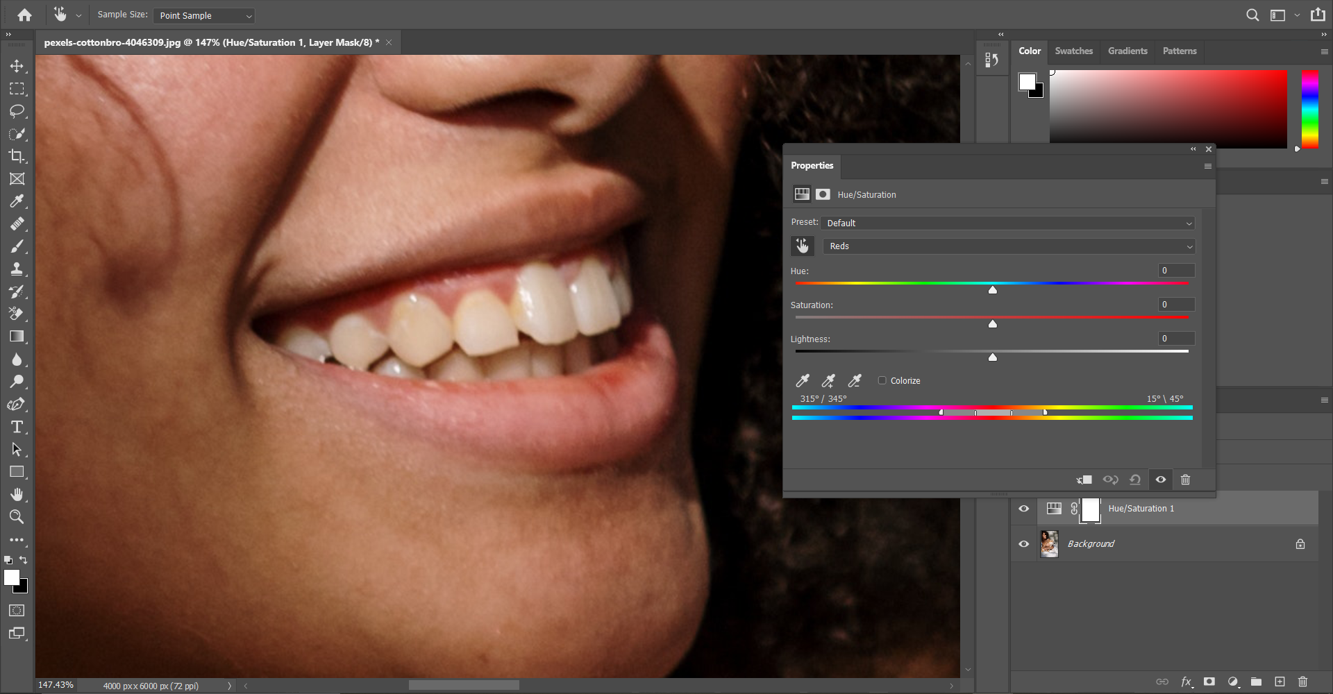 Close up of woman's teeth in Photoshop