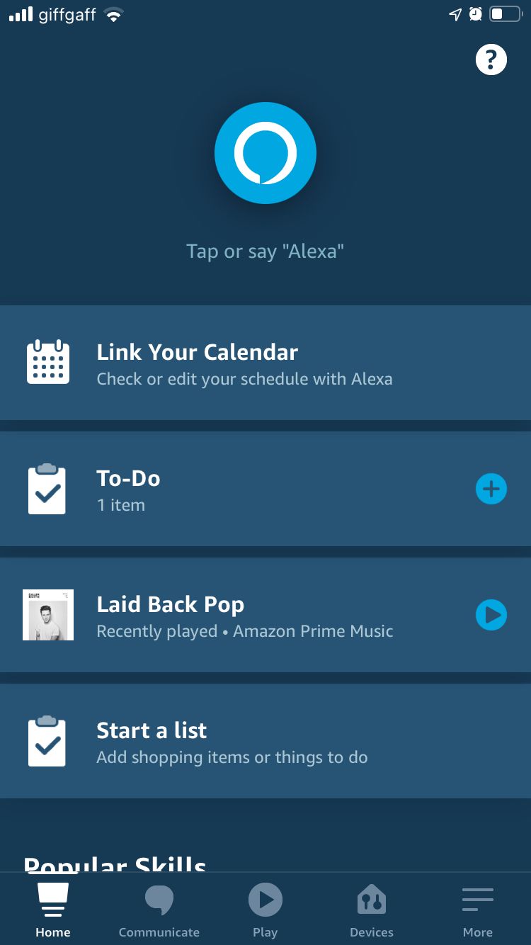 Amazon Alexa home screen