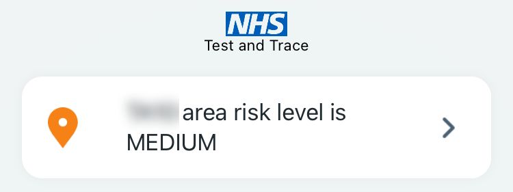 Area risk level in NHS COVID-19 app