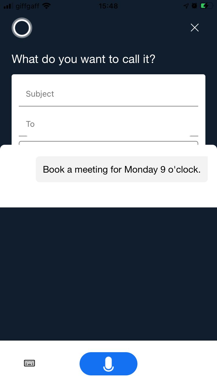 Cortana booking a meeting