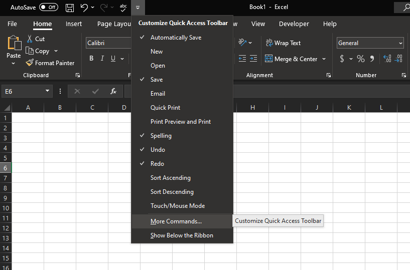 Excel Customize Quick Access Toolbar