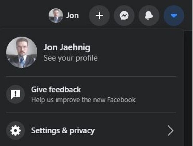 Facebook profile settings menu