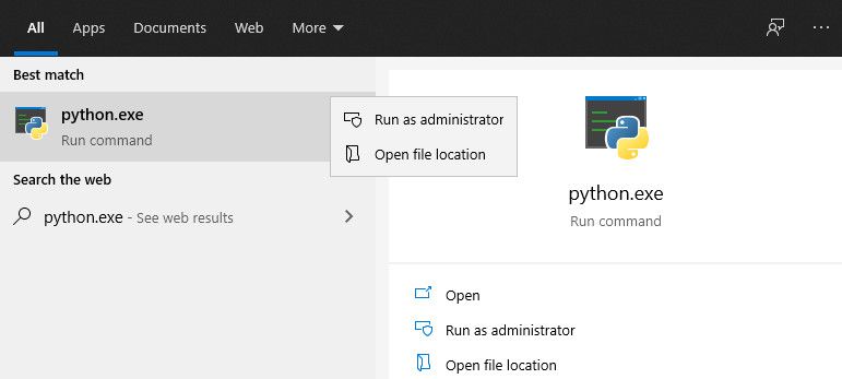 Find Python installation path via Windows search bar