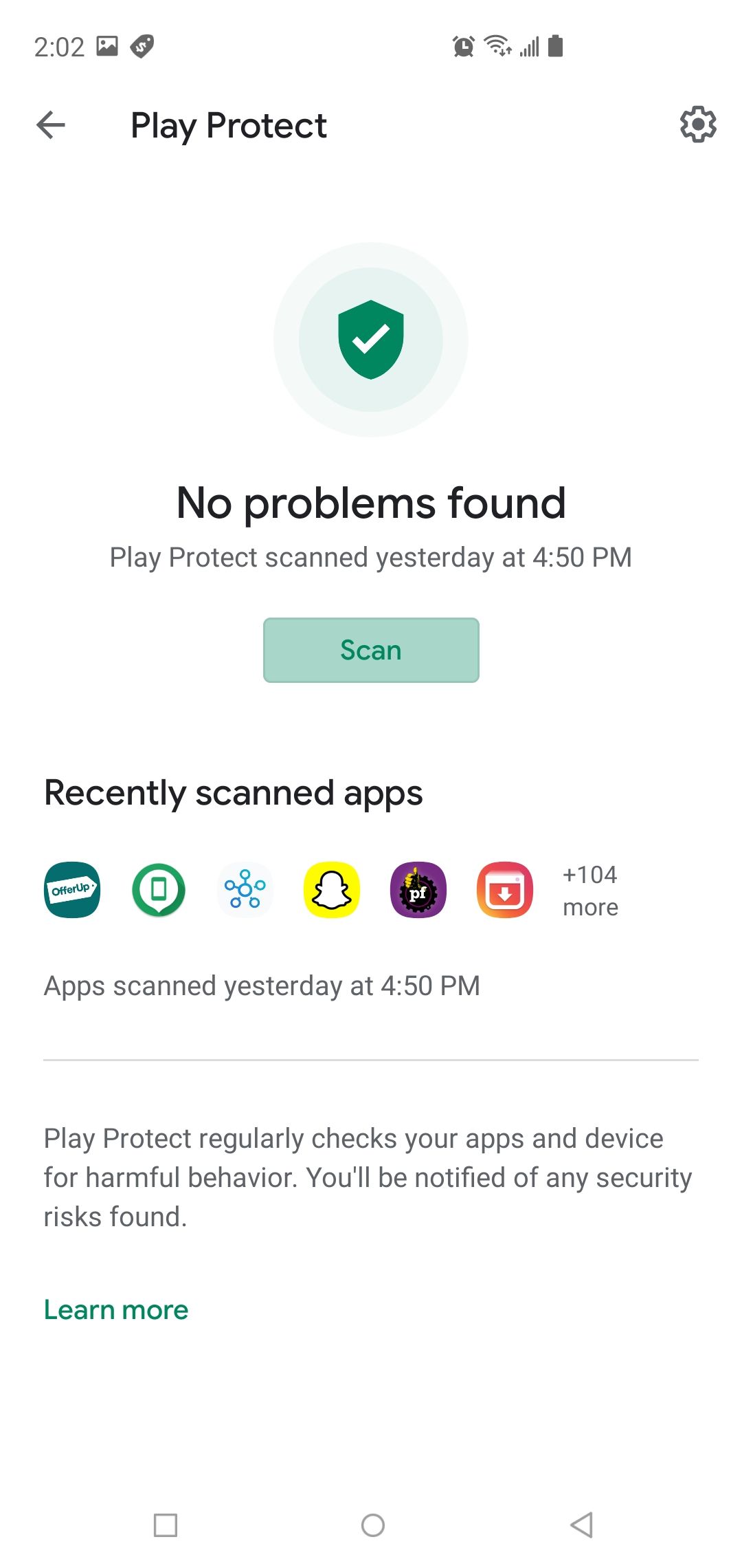 Play Store Protect Scan potential app problems