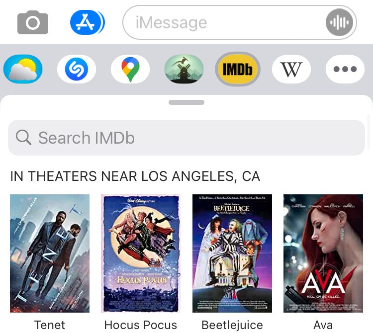 IMDb iMessage app on iPhone