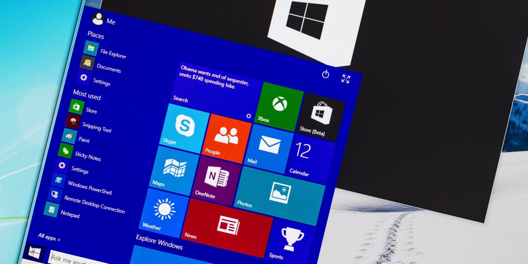 The Windows 10 start menu