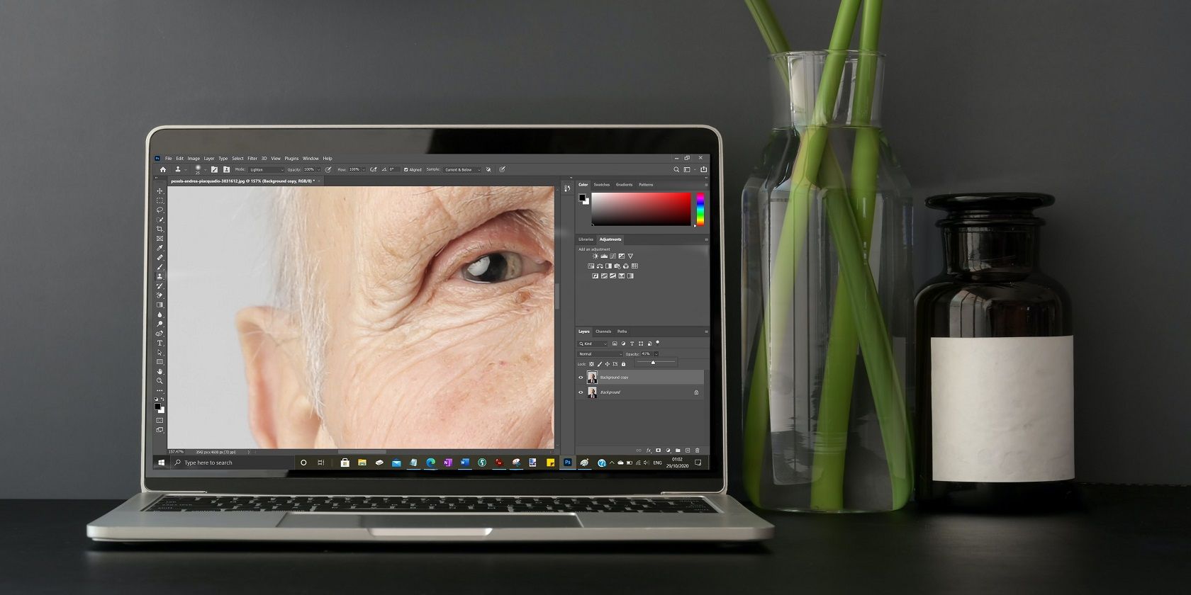 Photoshop image editing on a laptop