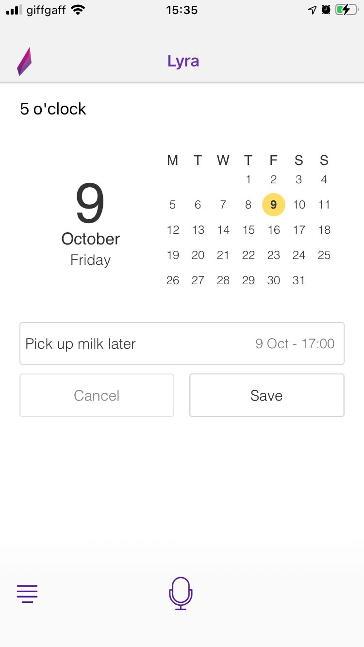 Lyra adding reminder to calendar