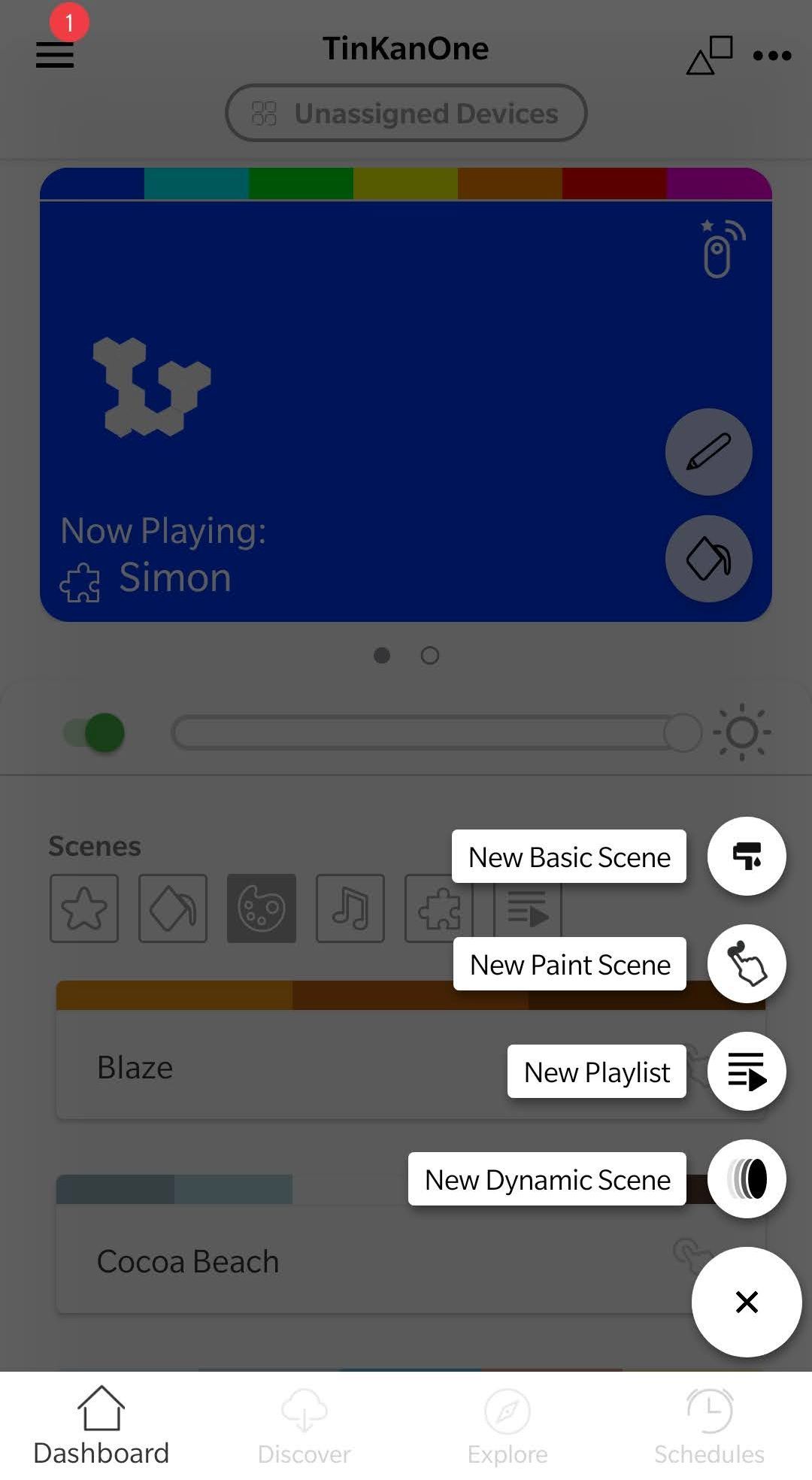Nanoleaf Smarter Series App menu to start creating your own scene