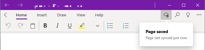 Check the sync status of a page in OneNote.
