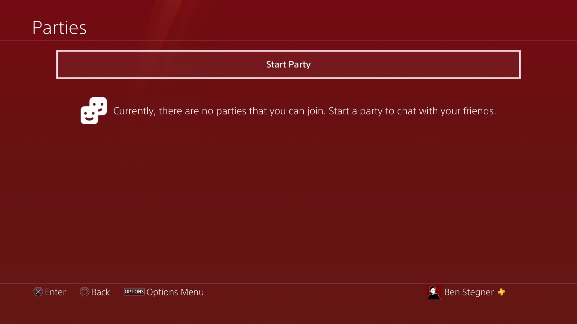 PS4 Empty Party Screen