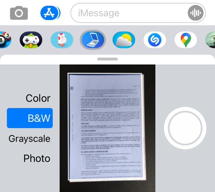 Scanner Pro iMessage app on iPhone