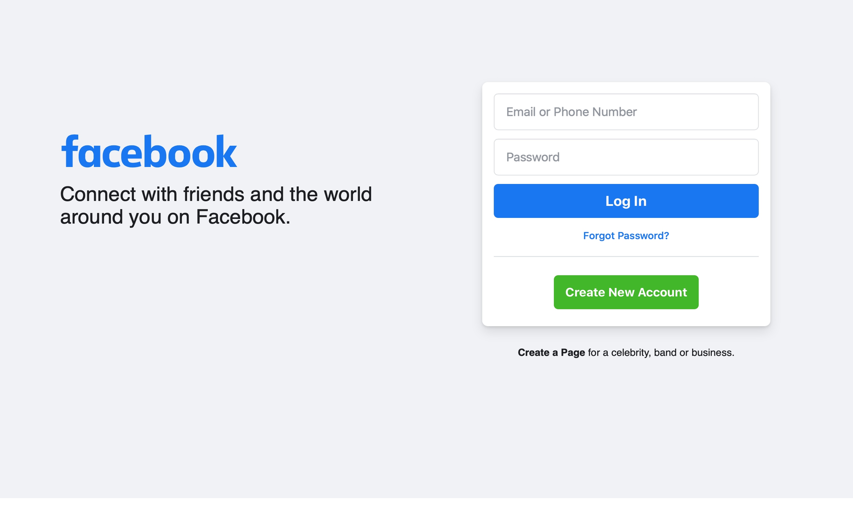 Screenshot of Facebook signup page