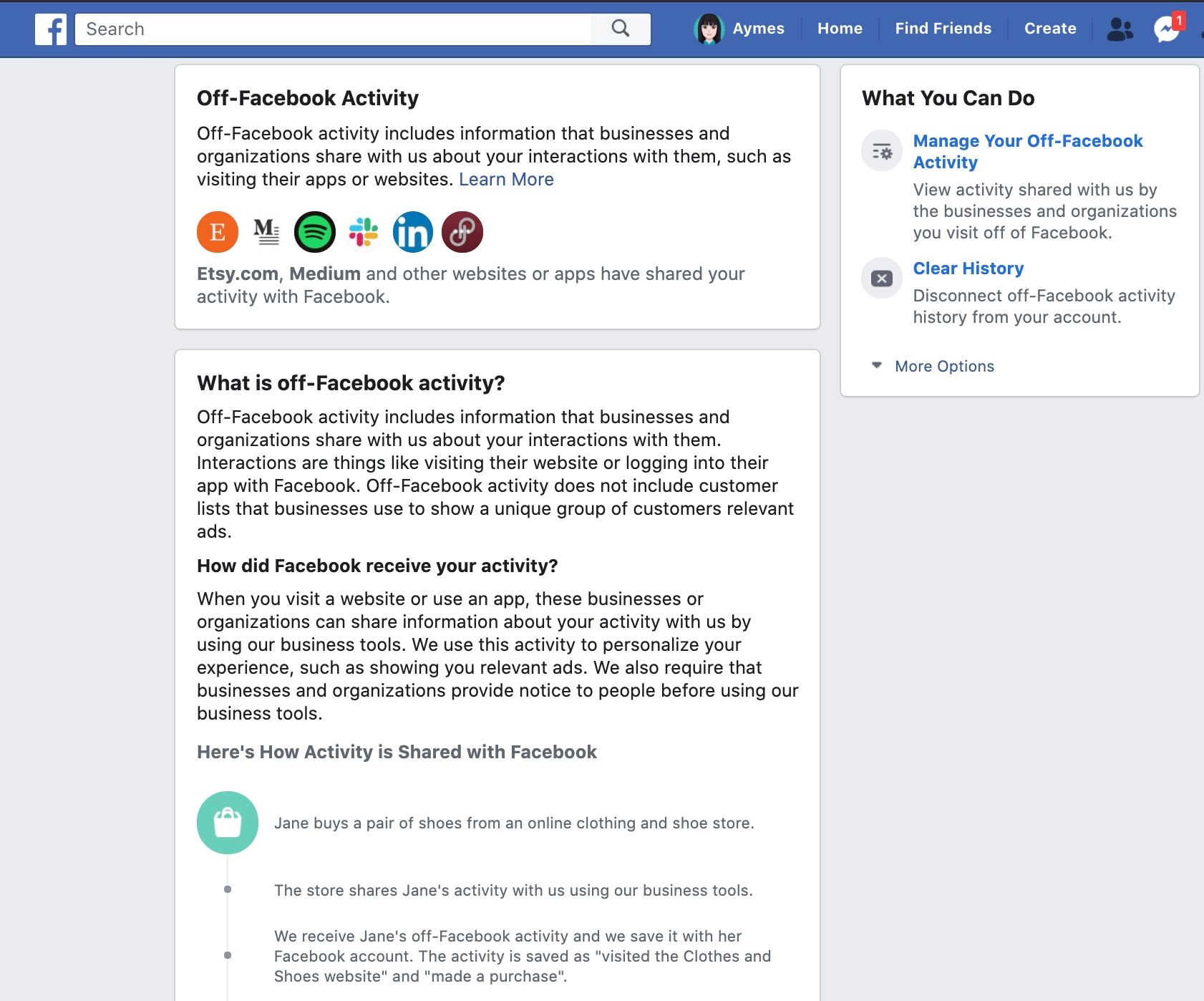 Screenshot of Facebook third party application setting