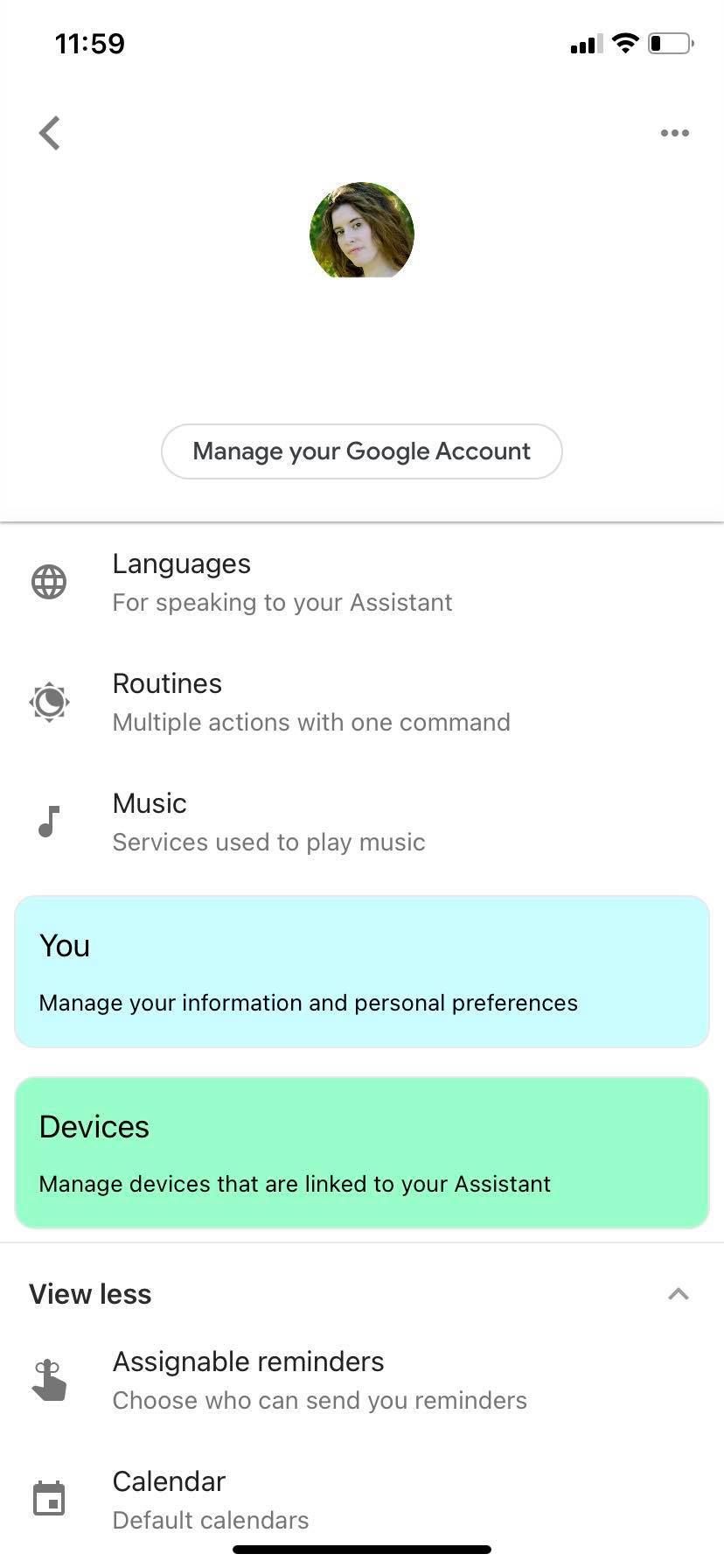 screenshot Google Assistant profile