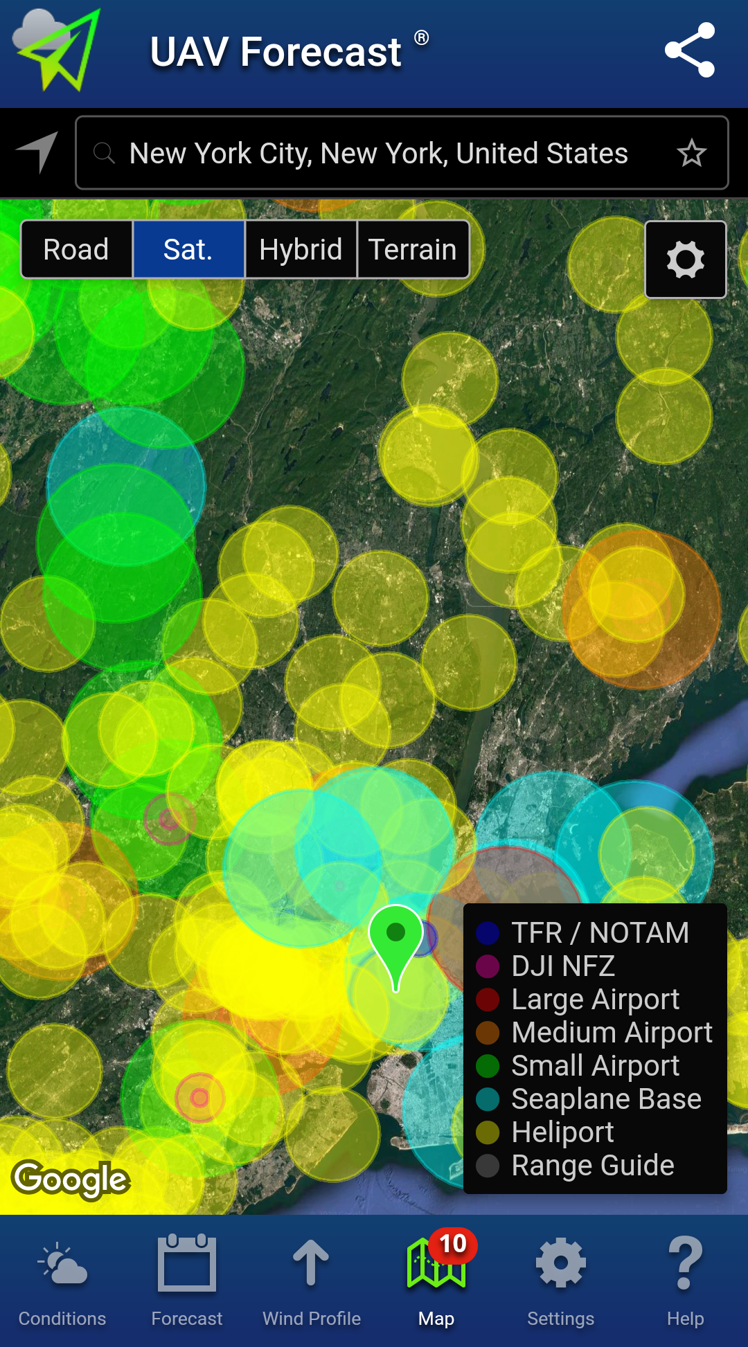 UAV forecast color coded map